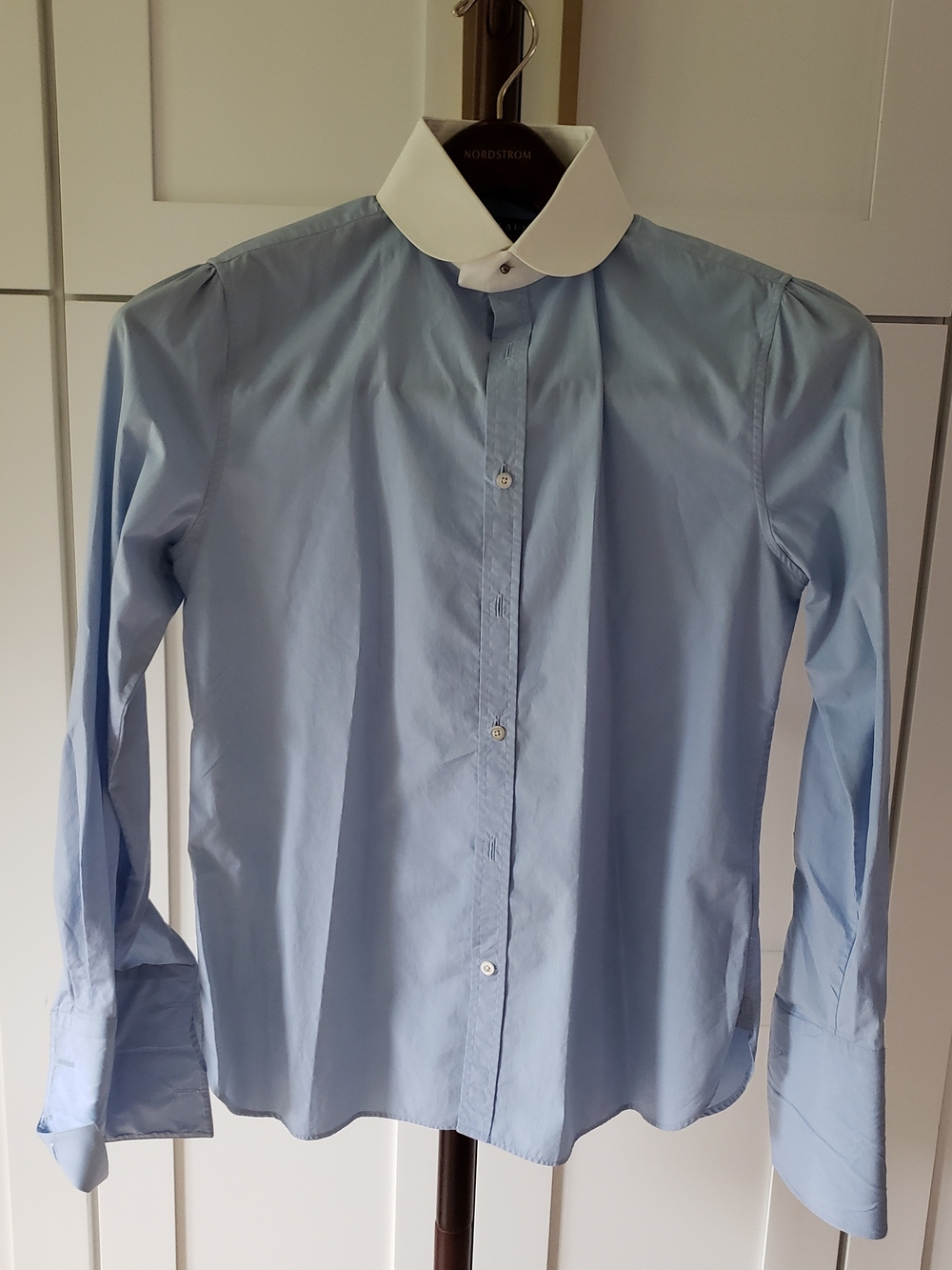 Ralph Lauren Light Blue Button-Down Shirt White Contrast Collar Made in Italy